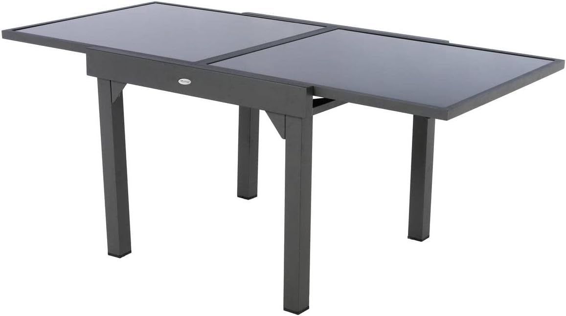 jardinito - Table Piazza Gris Graphite extensible 8 places - Aluminium anti-rouille, verre trempé, rallonge coulissante.