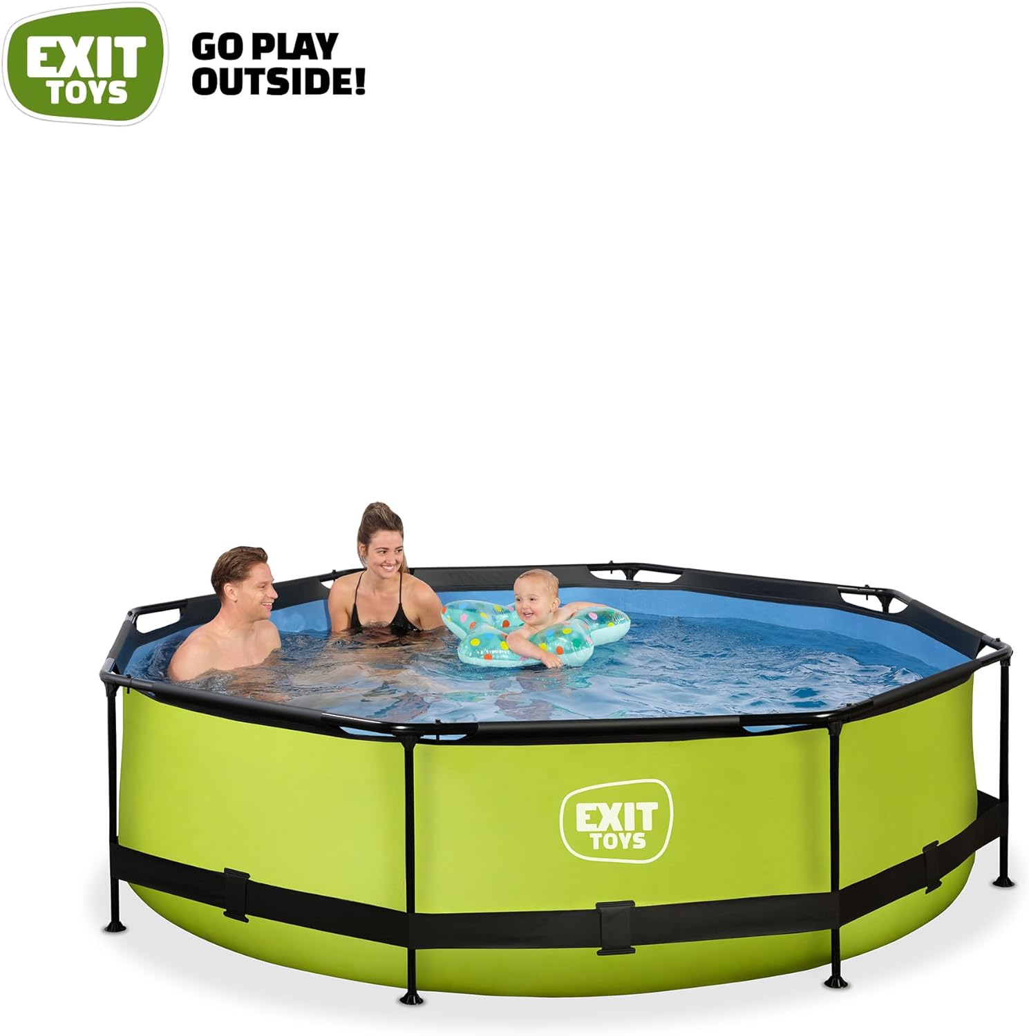 jardinito - Piscine Tubulaire Lime - 300x76cm - Pompe filtrante, entrée basse, cadre stable, vert