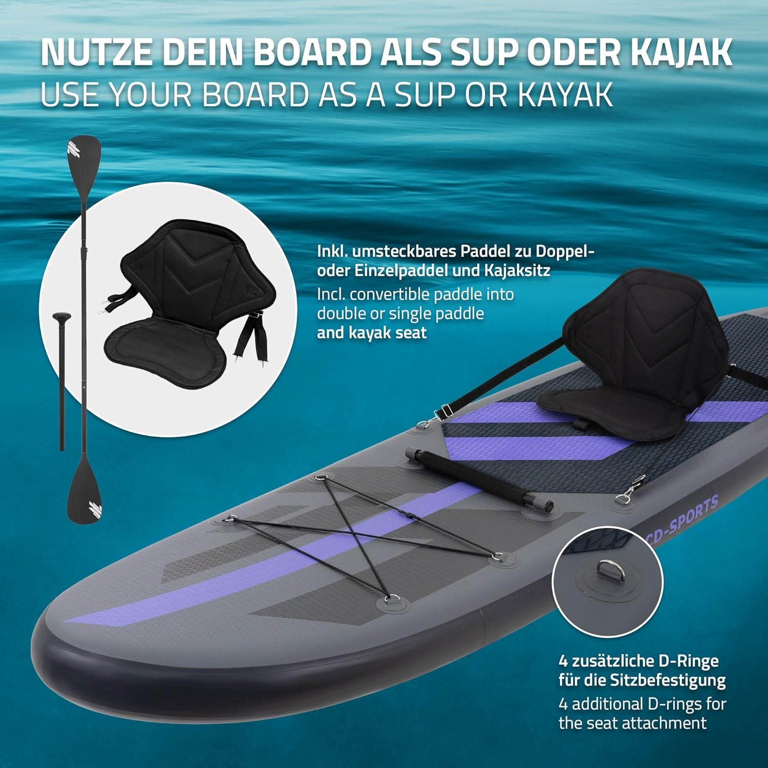 jardinito - Stand Up Paddle Gonflable - 305/308/320/380 cm - PVC, 120/150 kg, 10/15 cm