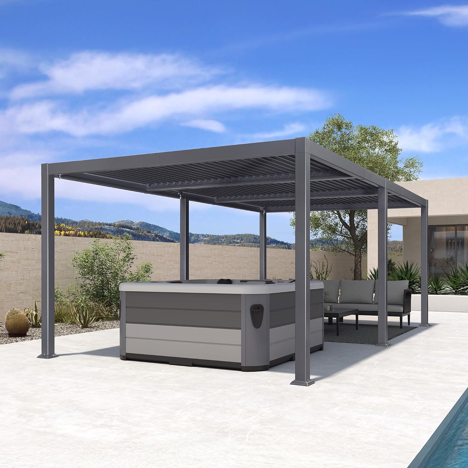 jardinito - pergola bioclimatique - 3,5x6,35m - aluminium, lames orientables, résistante intempéries