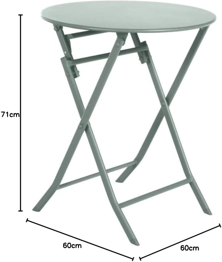 jardinito - Greensboro - Ø60 cm - Table de jardin pliante acier vert 2 places