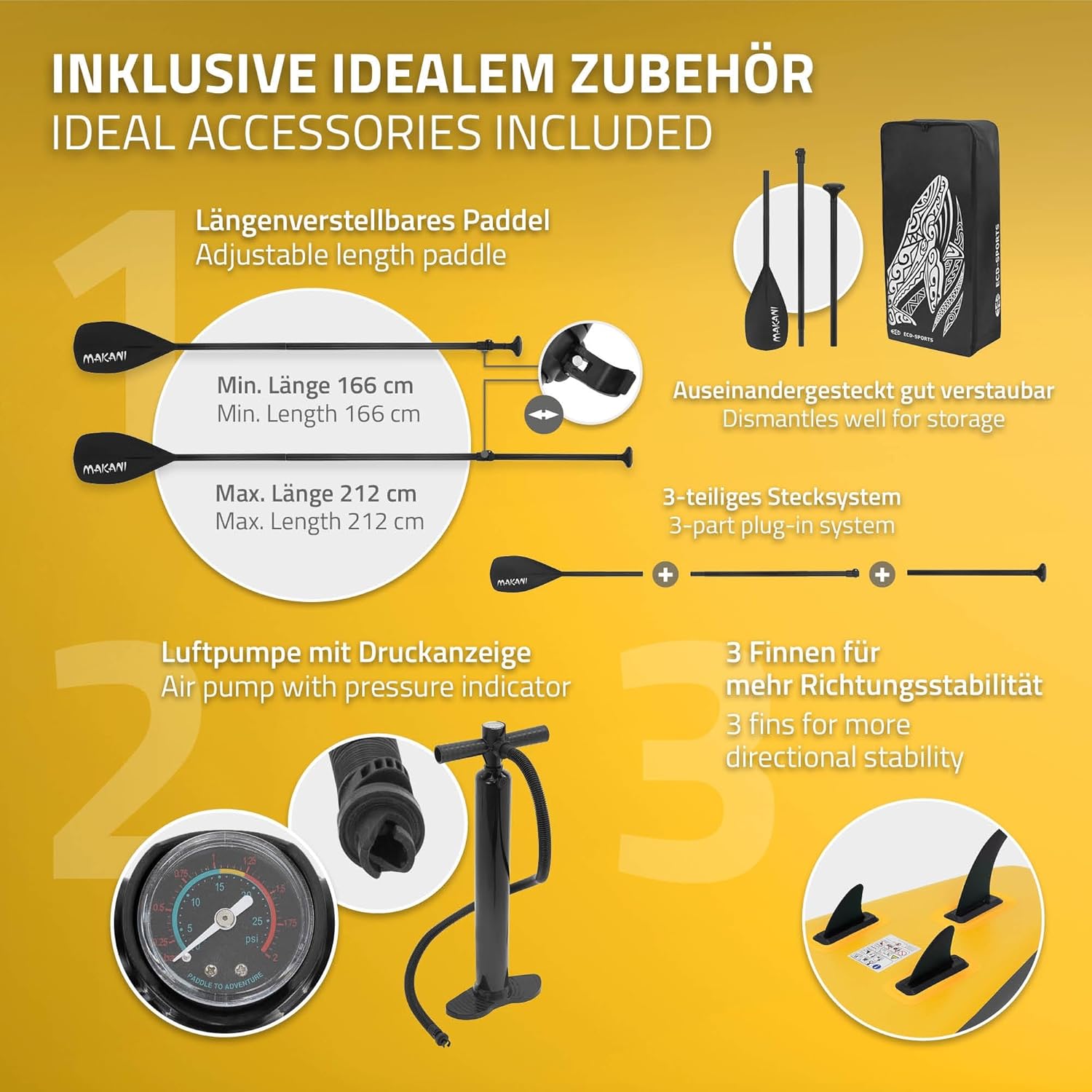 jardinito - stand up paddle série gonflable - 305/308/320/380 cm - PVC, 120/150 kg, 10/15 cm épaisseur