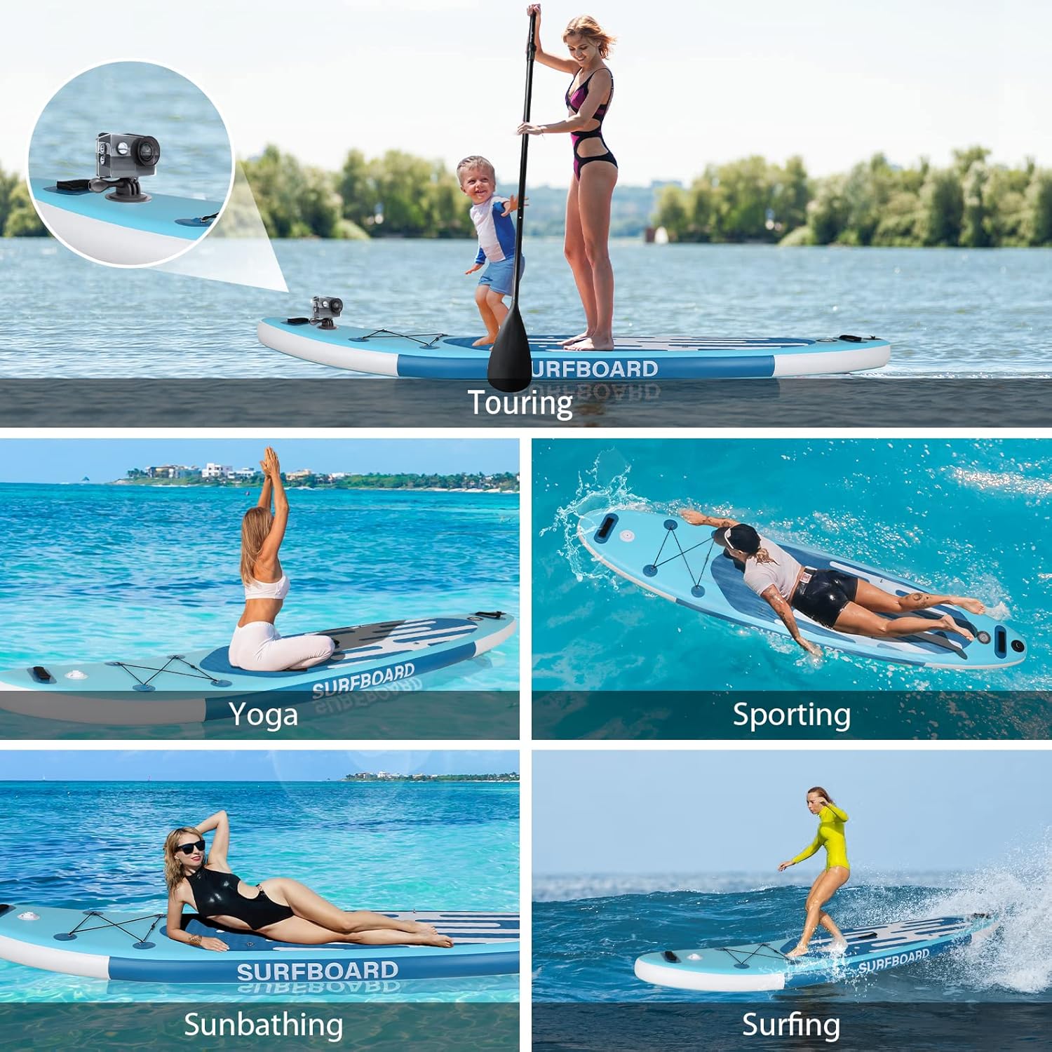 jardinito - Paddle gonflable adulte - 320/335cm - 2 places, siège kayak, pagaie alu, support caméra, jusqu'à 150kg