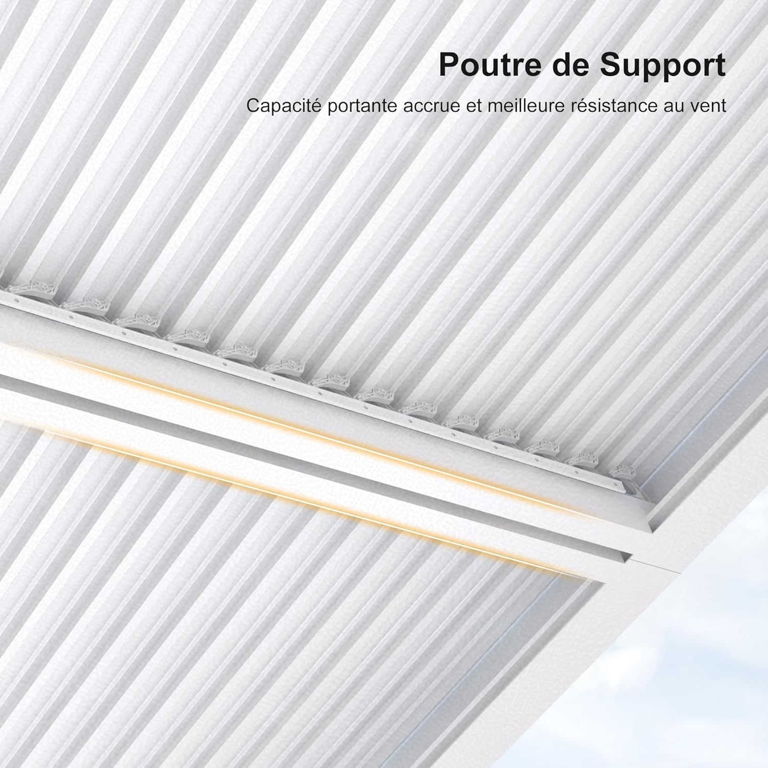 jardinito - Pergola bioclimatique - 4,8x3,68m - lames orientables, éclairage intégré, aluminium, blanc