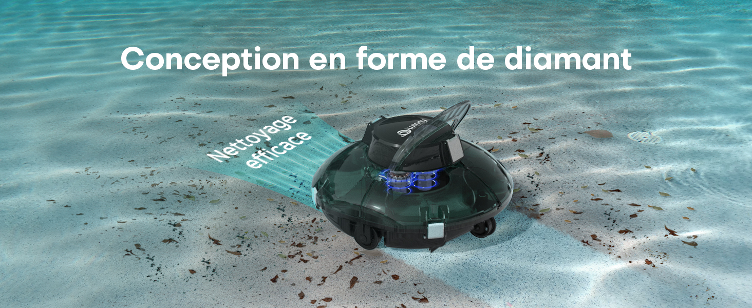 Appareil en forme de diamant immergé sous l'eau avec le texte français « Conception en forme de