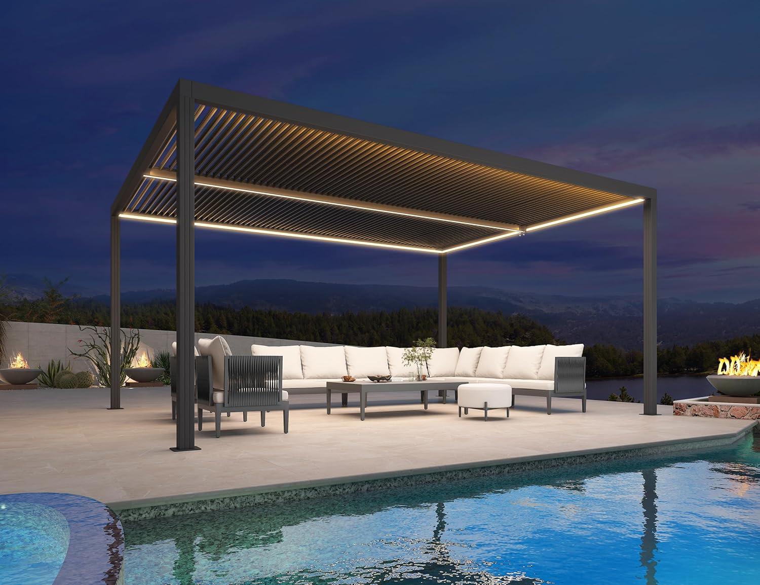 jardinito - Pergola bioclimatique aluminium 4,8x3,68m, LED, lames orientables