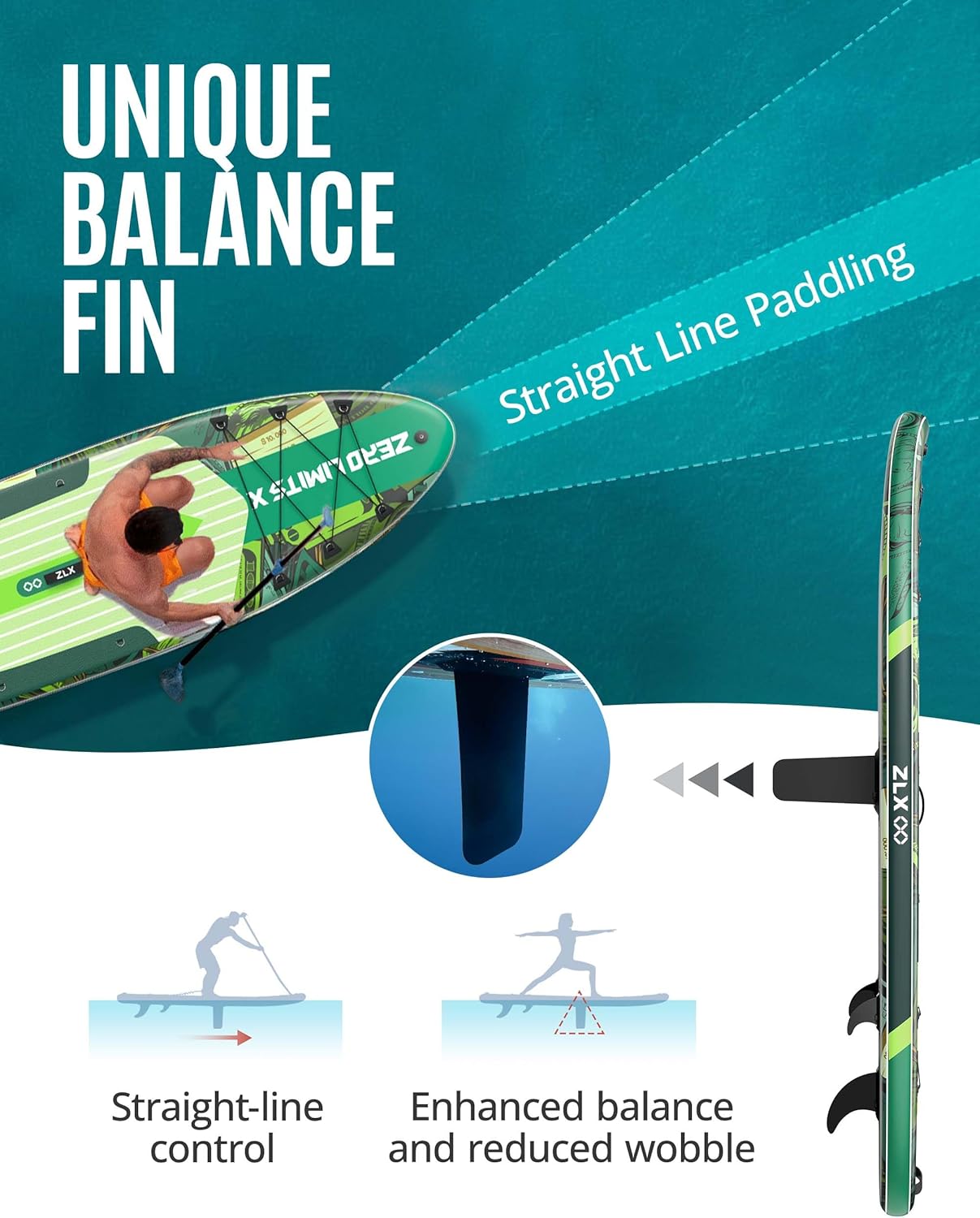 ZLX Paddle Gonflable Adulte 2 Places 320 x 84cm, Stand Up Paddle avec Siège Kayak, Planche Sup Complète avec Accessoires, pour Débutants et Tous Niveaux